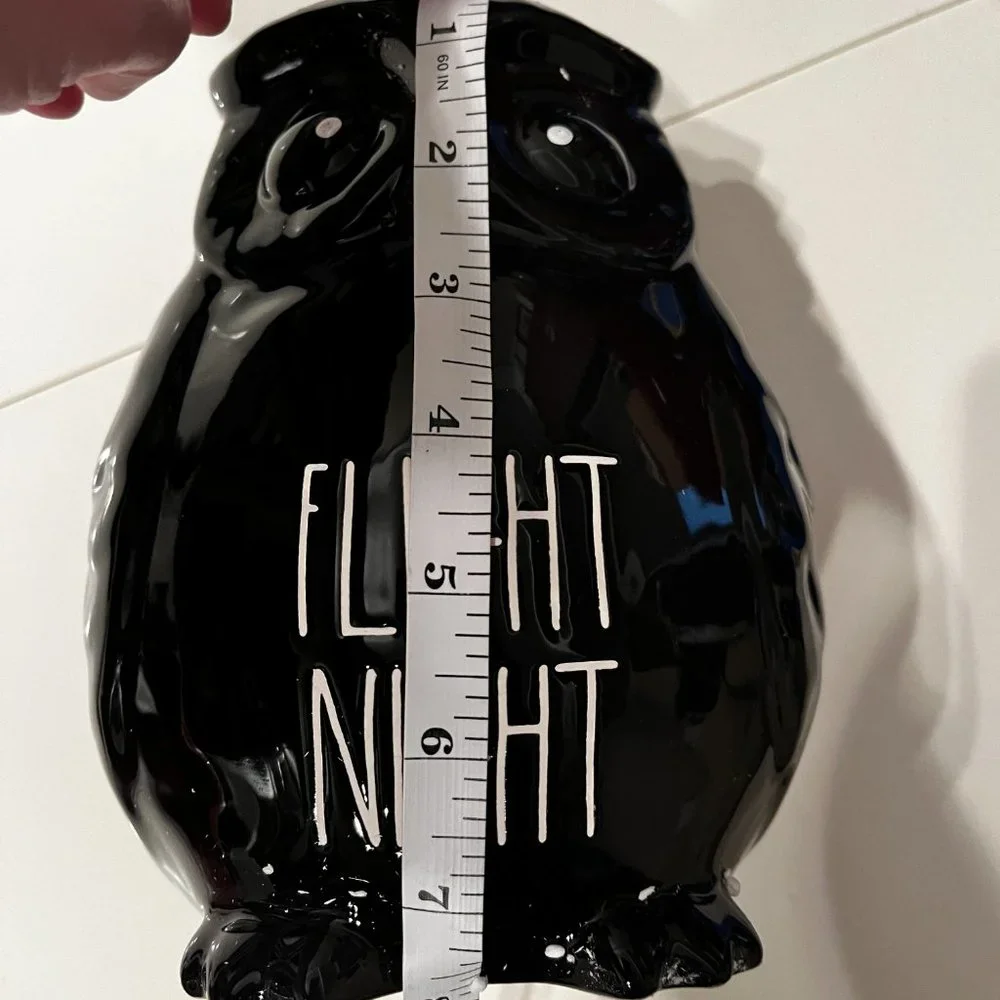 Rae Dunn FLIGHT NIGHT Black Owl Ceramic Figure Halloween Fall Decor NIB Magenta‎